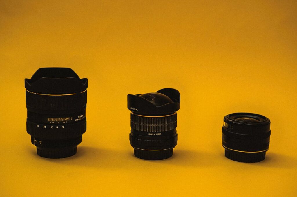 Three Black Camera Lens